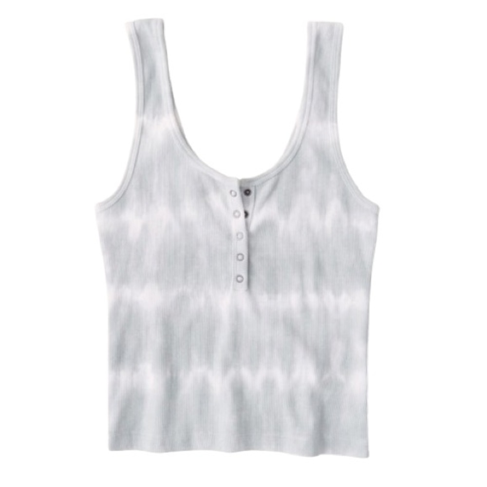 NWOT A&F Abercrombie & Fitch Ribbed Henley Tie Dye Green Crop Tank Top Size M